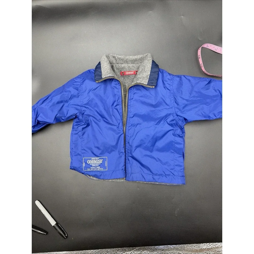 OshKosh B'Gosh Reversible Jacket Size 2t Blue Fleece Lined 90s Kids Coat Vintage